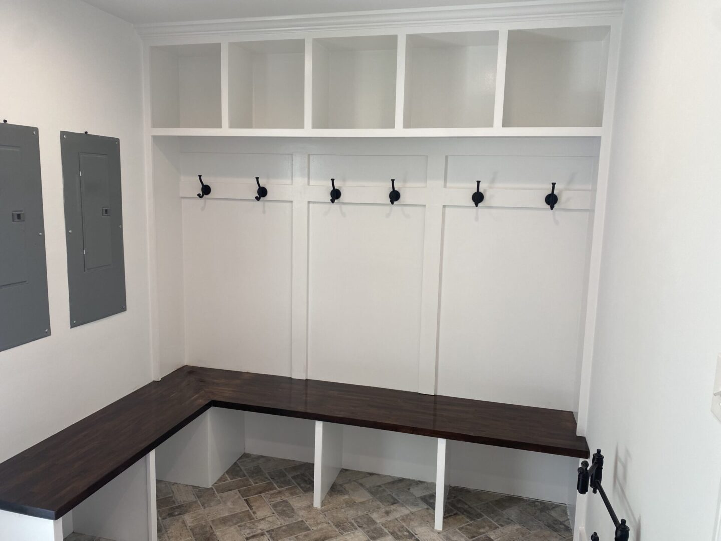 A white color room with shelves